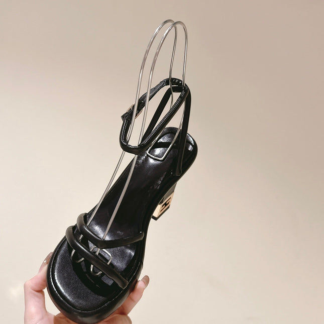 FENDI BAGUETTE HIGH HEELS 85MM IN BLACK LAMBSKIN WITH GOLD HARDWARE