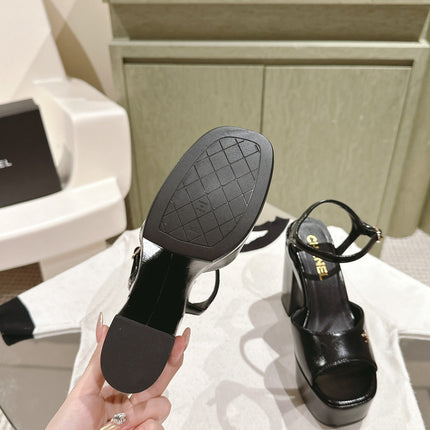 CC HIGH SANDAL BLACK CALFSKIN