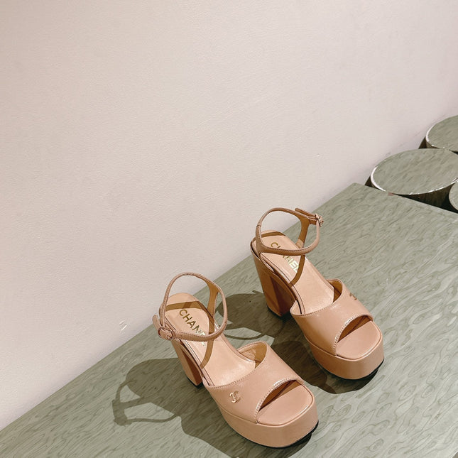 CC HIGH SANDAL BEIGE CREAM CALFSKIN