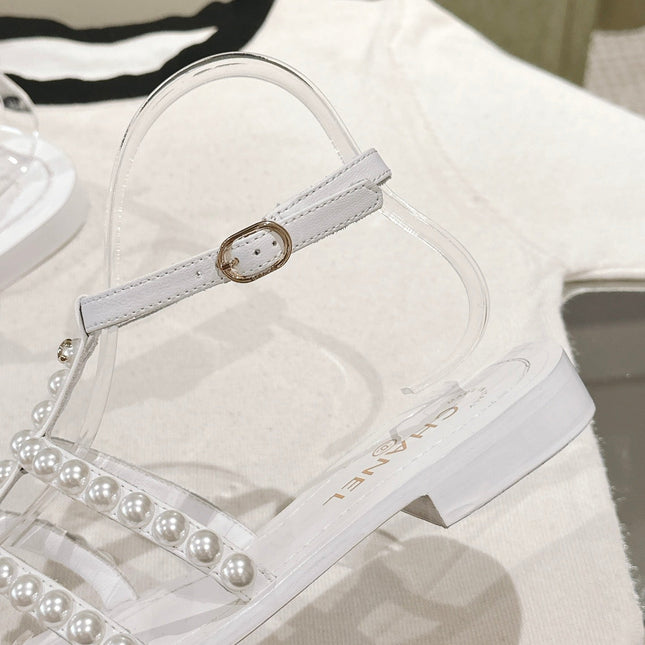 CC SANDALS PEARL ROMAN IN WHITE LAMBSKIN