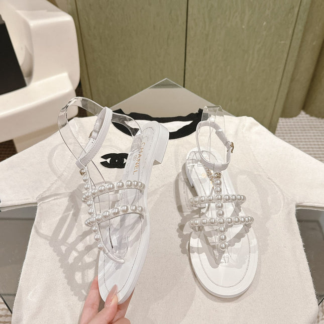 CC SANDALS PEARL ROMAN IN WHITE LAMBSKIN