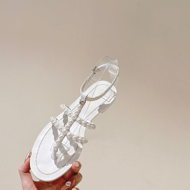 CC SANDALS PEARL ROMAN IN WHITE LAMBSKIN