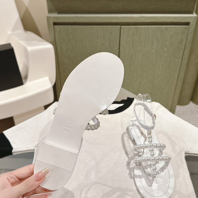 CC SANDALS PEARL ROMAN IN WHITE LAMBSKIN