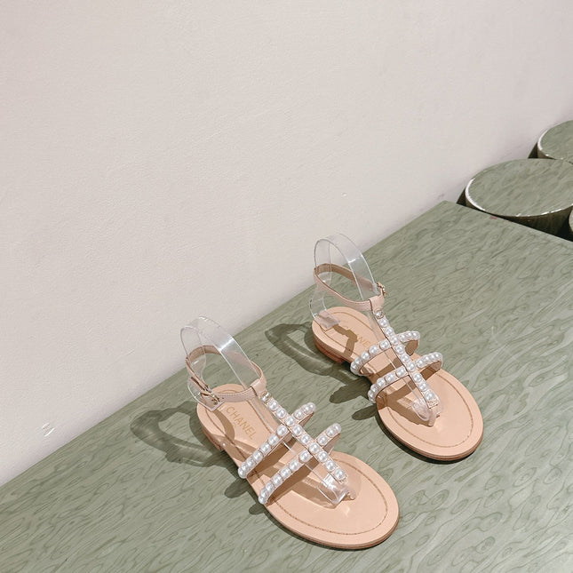 CC SANDALS PEARL ROMAN IN ALMOND BEIGE LAMBSKIN
