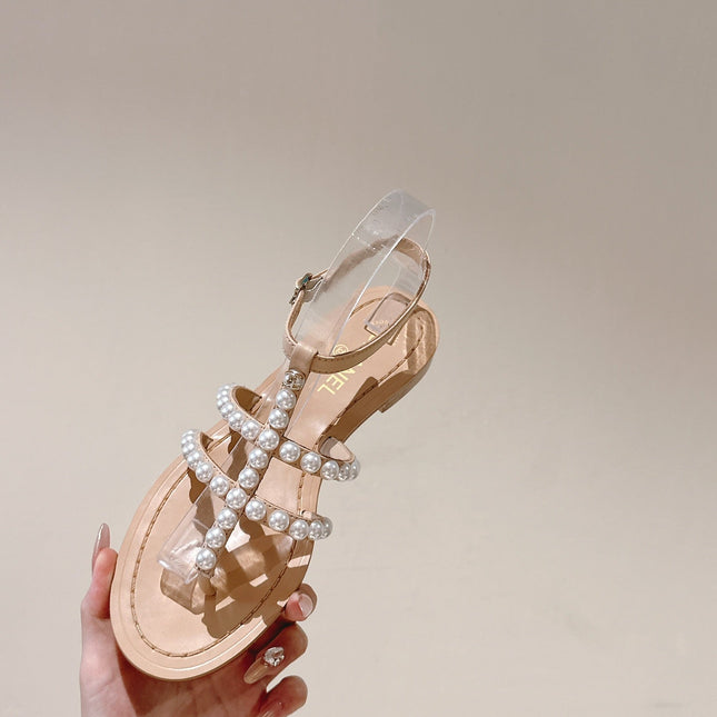CC SANDALS PEARL ROMAN IN ALMOND BEIGE LAMBSKIN