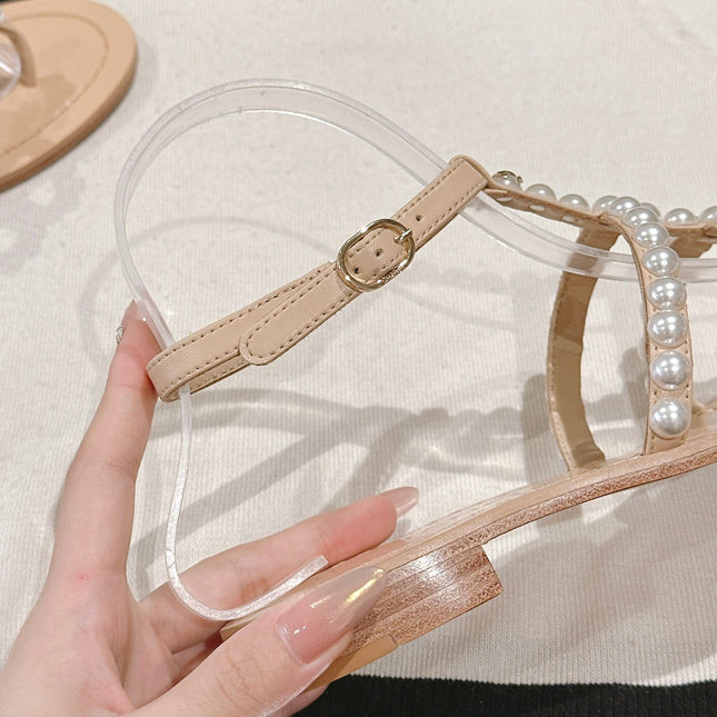 CC SANDALS PEARL ROMAN IN ALMOND BEIGE LAMBSKIN