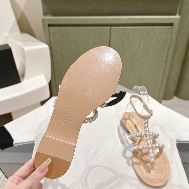 CC SANDALS PEARL ROMAN IN ALMOND BEIGE LAMBSKIN