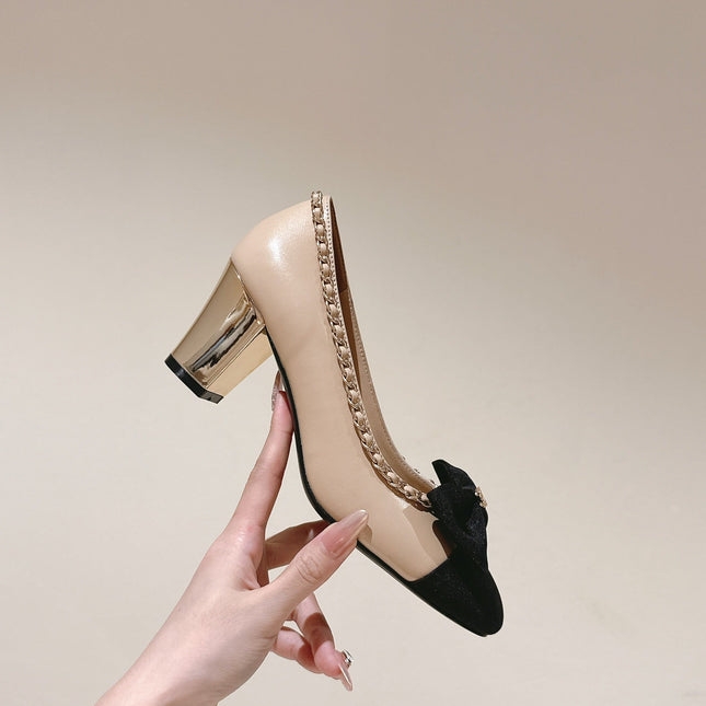 CC HIGH HEELS BEIGE CREAM CALFSKIN AND FABRIC