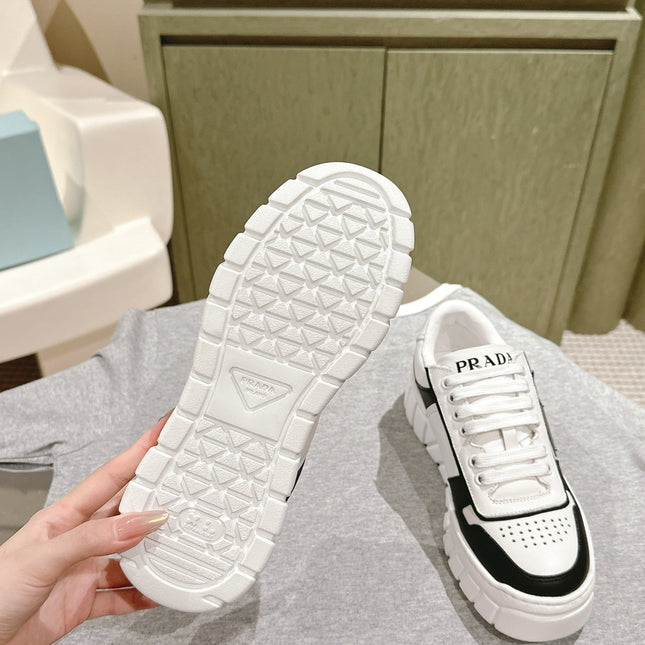 PRA FLATFORM SNEAKERS BLACK AND WHITE CALFSKIN