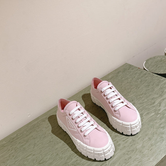 PRA DOUBLE WHEEL RE-NYLON GABARDINE SNEAKERS PASTEL PINK CALFSKIN