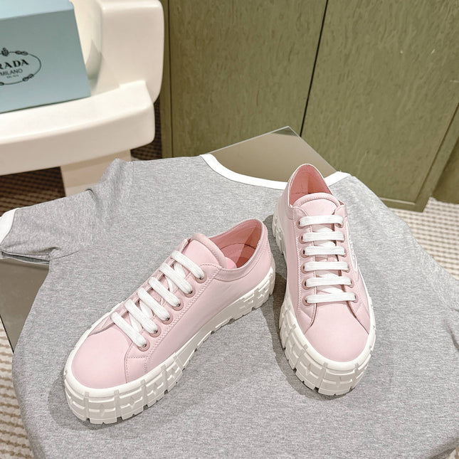 PRA DOUBLE WHEEL RE-NYLON GABARDINE SNEAKERS PASTEL PINK CALFSKIN