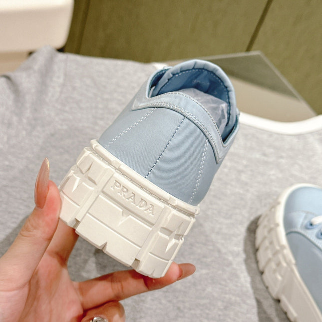 PRA DOUBLE WHEEL RE-NYLON GABARDINE SNEAKERS SKY CALFSKIN