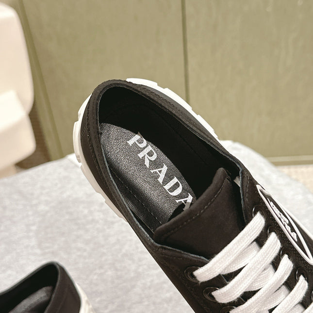 PRA DOUBLE WHEEL RE-NYLON GABARDINE SNEAKERS BLACK CALFSKIN