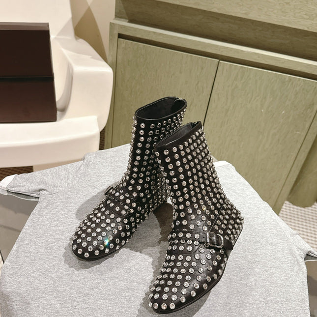 ALAIA SHORT BOOTS IN BLACK LAMBSKIN ATTACH RHINSTONES