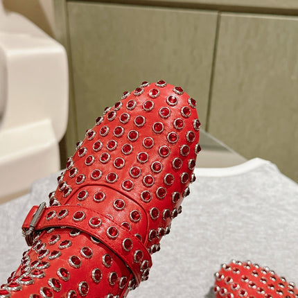 ALAIA SHORT BOOTS IN CHERRY RED LAMBSKIN ATTACH RHINSTONES