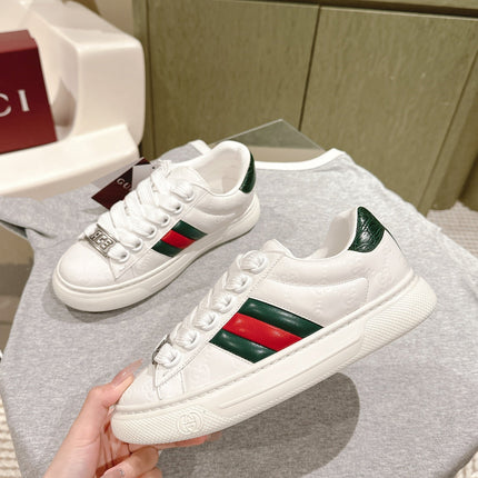 GG ACE SNEAKER WITH WEB IN WHITE EMBOSSED CALFSKIN