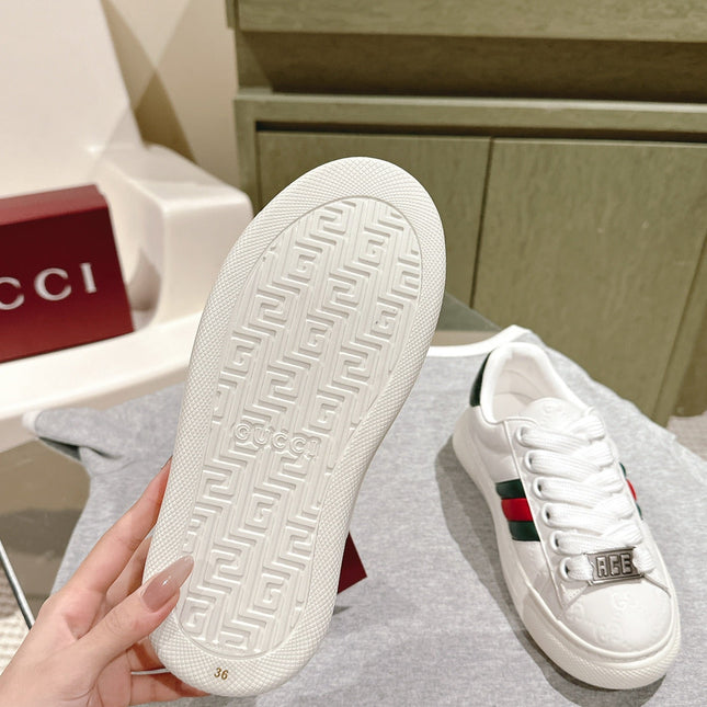 GG ACE SNEAKER WITH WEB IN WHITE EMBOSSED CALFSKIN