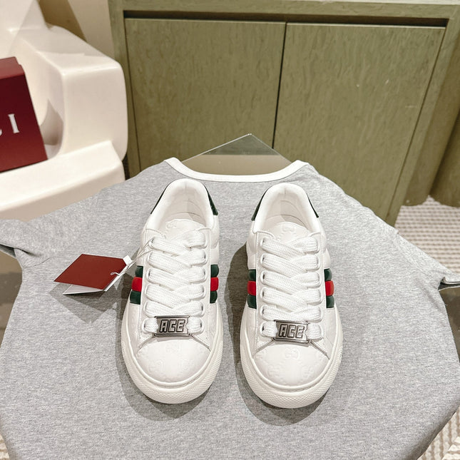 GG ACE SNEAKER WITH WEB IN WHITE EMBOSSED CALFSKIN