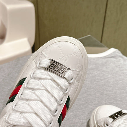 GG ACE SNEAKER WITH WEB IN WHITE EMBOSSED CALFSKIN