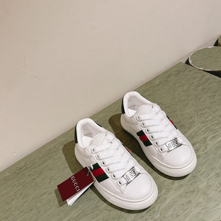 GG ACE SNEAKER WITH WEB IN WHITE EMBOSSED CALFSKIN