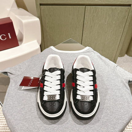 GG ACE SNEAKER WITH WEB IN BLACK EMBOSSED CALFSKIN