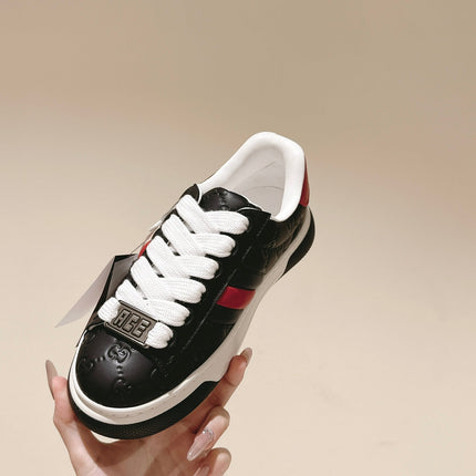 GG ACE SNEAKER WITH WEB IN BLACK EMBOSSED CALFSKIN