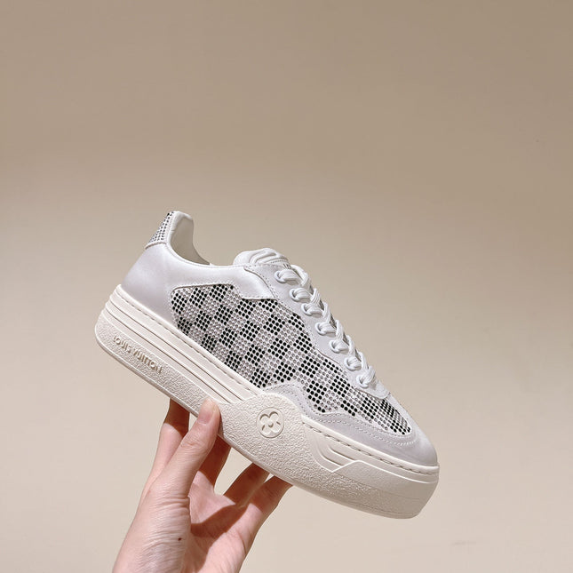 LV GROOVY SNEAKER IN WHITE MIX BLACK DAMIER STRASS AND CALFSKIN