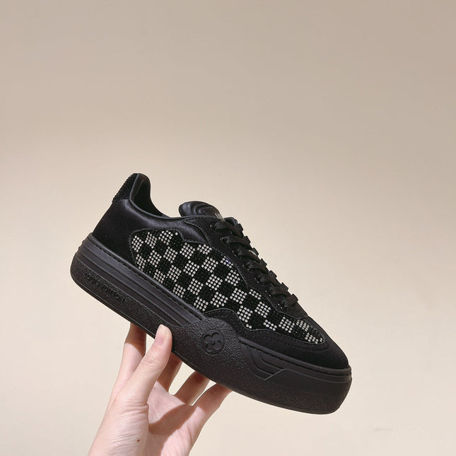 LV GROOVY SNEAKER IN BLACK DAMIER STRASS AND CALFSKIN