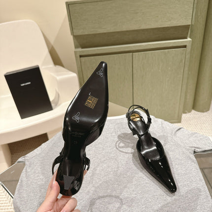 AIMÉE HIGH 8 CM SLINGBACK PUMPS IN BLACK PATENT CALFSKIN