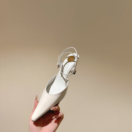 AIMÉE HIGH 8 CM SLINGBACK PUMPS IN WHITE PATENT CALFSKIN