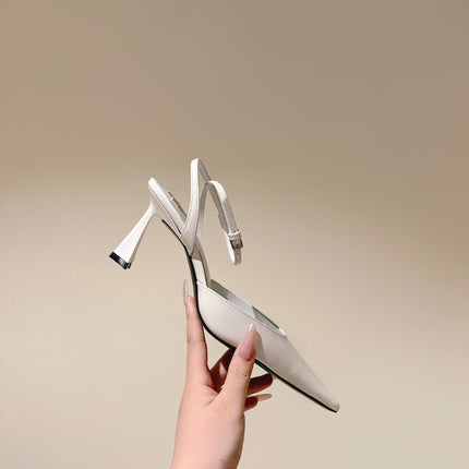 AIMÉE HIGH 8 CM SLINGBACK PUMPS IN WHITE PATENT CALFSKIN