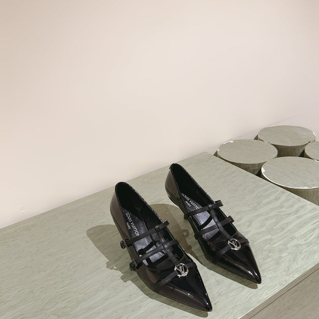 HIGH PUMP 45MM IN BLACK CALFSKIN WITH BLACK STRAPS