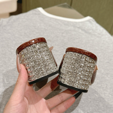 JEWELLED HEEL 55 MULE SANDALS IN RUSET BROWN CALFSKIN