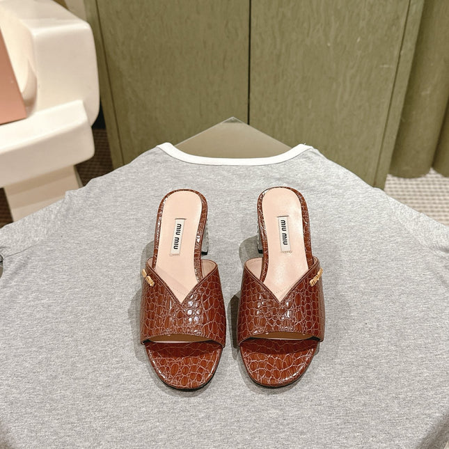 JEWELLED HEEL 55 MULE SANDALS IN RUSET BROWN CALFSKIN