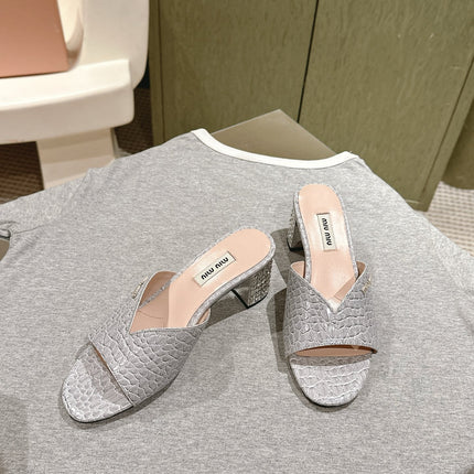 JEWELLED HEEL 55 MULE SANDALS IN SILVER CALFSKIN