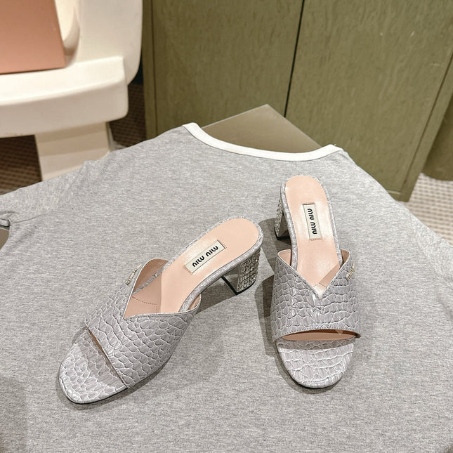 JEWELLED HEEL 55 MULE SANDALS IN SILVER CALFSKIN