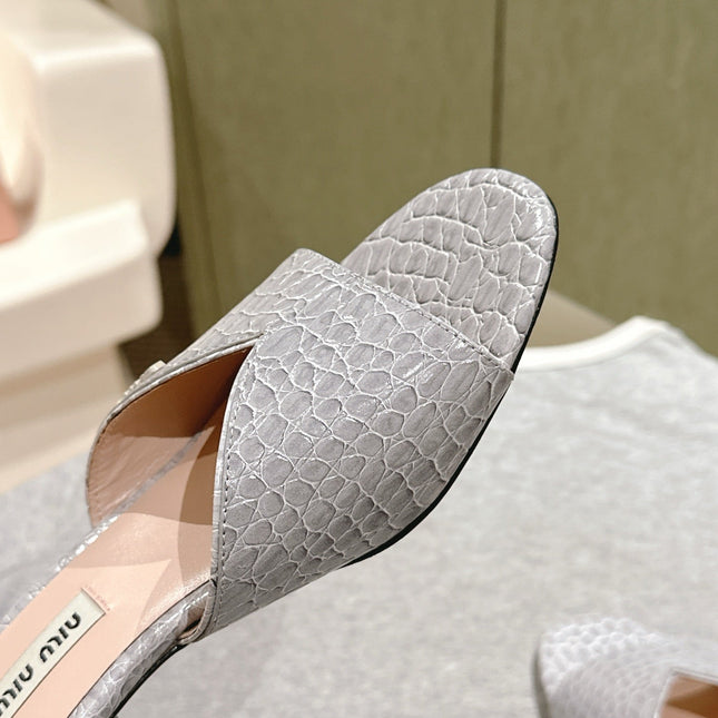 JEWELLED HEEL 55 MULE SANDALS IN SILVER CALFSKIN