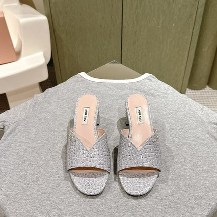 JEWELLED HEEL 55 MULE SANDALS IN SILVER CALFSKIN