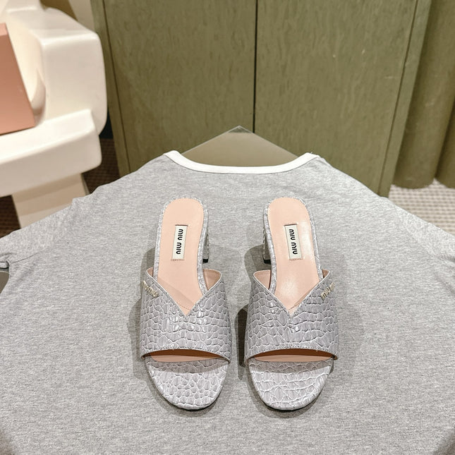 JEWELLED HEEL 55 MULE SANDALS IN SILVER CALFSKIN