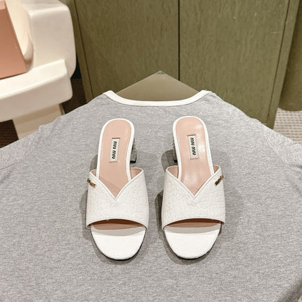 JEWELLED HEEL 55 MULE SANDALS IN WHITE CALFSKIN