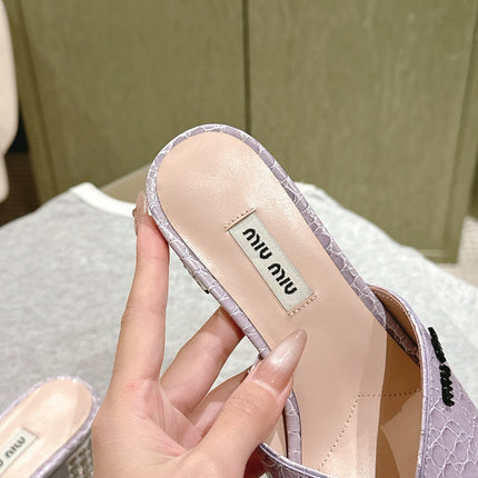 JEWELLED HEEL 55 MULE SANDALS IN PASTEL PURPLE CALFSKIN