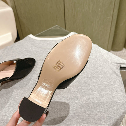 JEWELLED HEEL 55 MULE SANDALS IN BLACK CALFSKIN