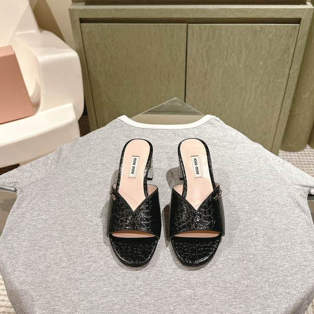 JEWELLED HEEL 55 MULE SANDALS IN BLACK CALFSKIN