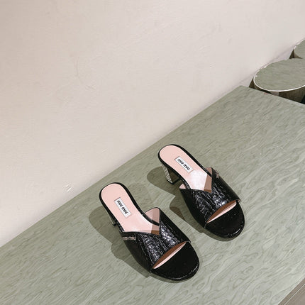 JEWELLED HEEL 55 MULE SANDALS IN BLACK CALFSKIN