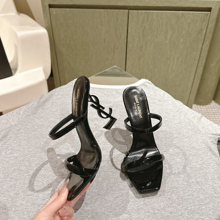 YSL 25S OPYUM HIGH-HEEL SANDALS 100 MM IN BLACK LAMBSKIN