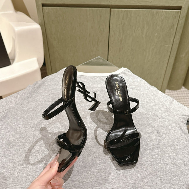 YSL 25S OPYUM HIGH-HEEL SANDALS 100 MM IN BLACK LAMBSKIN