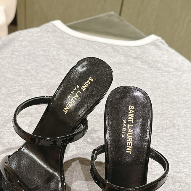 YSL 25S OPYUM HIGH-HEEL SANDALS 100 MM IN BLACK LAMBSKIN
