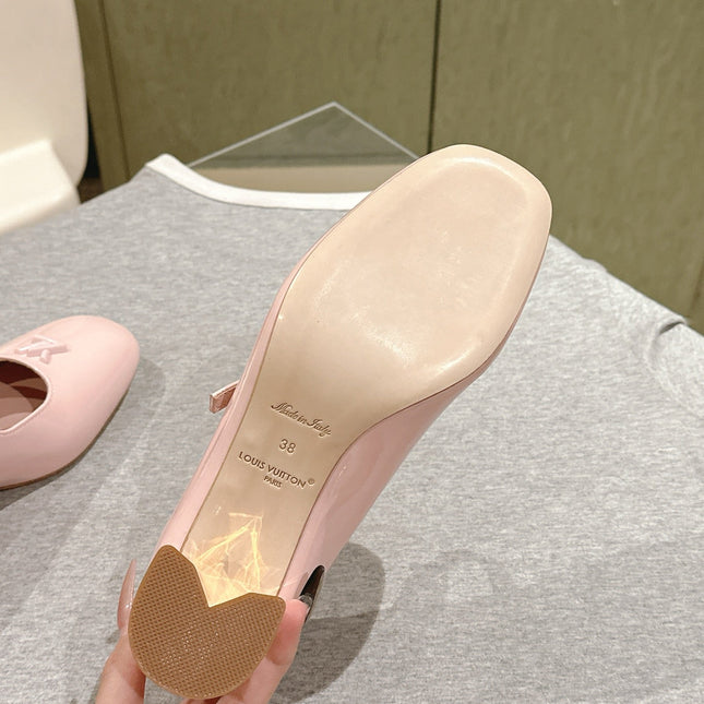 SWING HIGH MARY JANE 55 MM IN PALE PINK PATENT CALFSKIN
