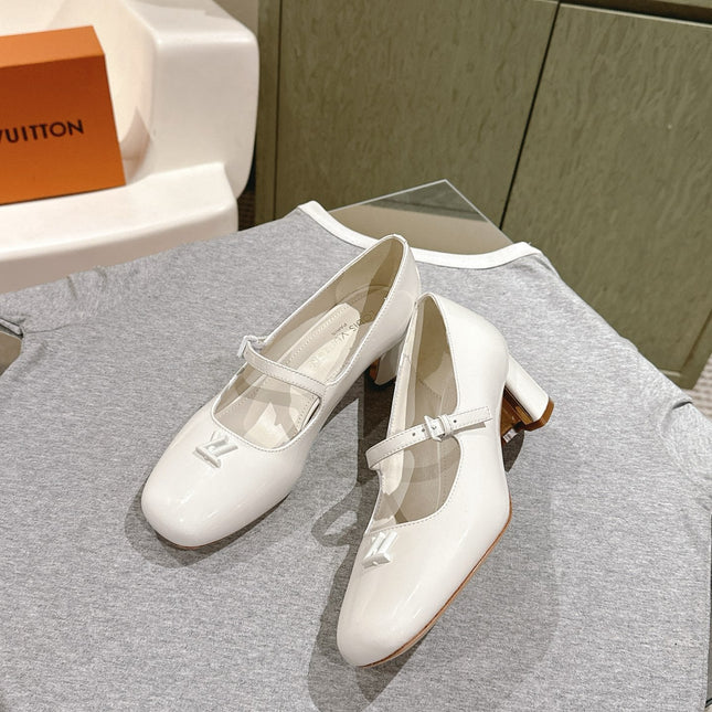 SWING HIGH MARY JANE 55 MM IN WHITE PATENT CALFSKIN
