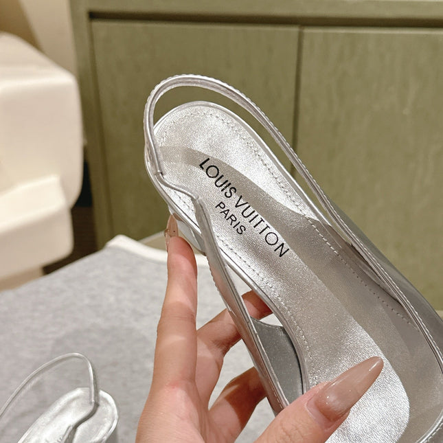 SWING SLINGBACK PUMP 55 MM IN SILVER CALFSKIN